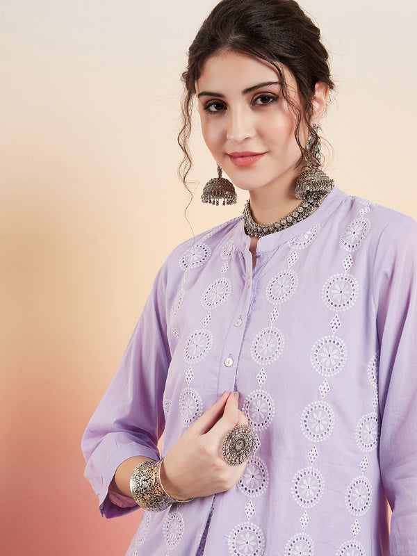 Ethnic Motifs Embroidered  Pure Cotton Tunic With Trouser Co-Ords