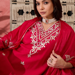 Red Embroidered Gotta Patti Kurta with Trousers & Dupatta Kurta Set