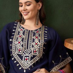 Geometric Embroidered & Mirror Work Kaftan Kurta With Trouser