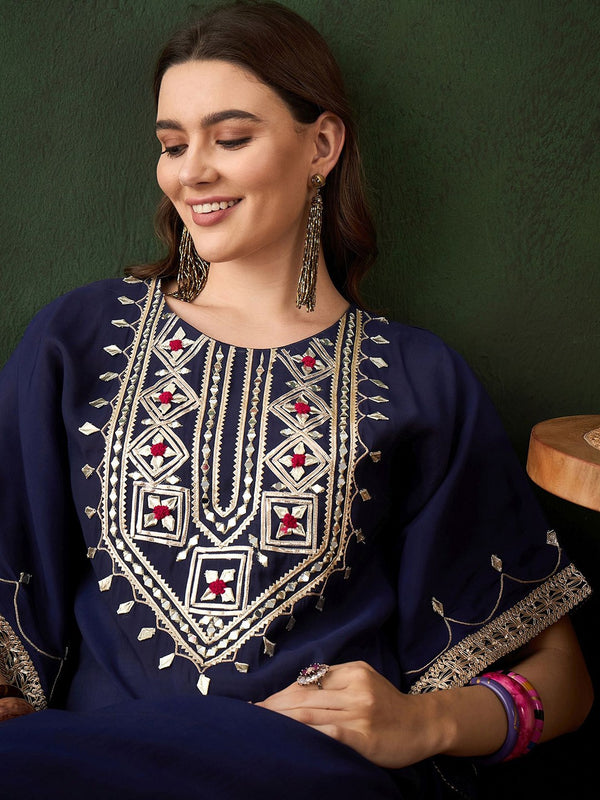Floral Embroidered Kaftan Kurta & Trousers