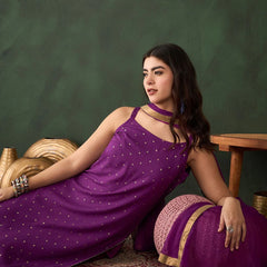Printed Shoulder Strap Gotta Patti Kurta With Trousers & Dupatta