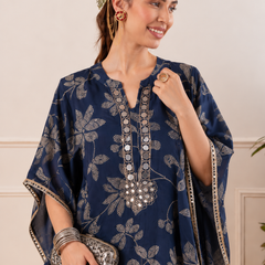 Floral Embroidered Regular Mirror Work Kaftan Kurta with Dhoti Pants