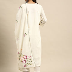 Off White Embroidered  Pure Cotton Kurta with Trousers & Dupatta