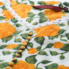 Women Yellow Floral Printed Lace Inserts Pure Cotton Kurta with Sharara & Dupatta