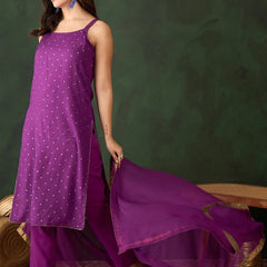 Printed Shoulder Strap Gotta Patti Kurta With Trousers & Dupatta