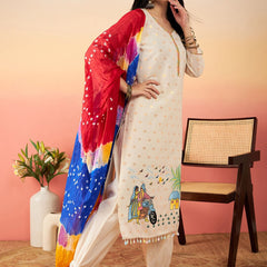 Ethnic Motifs Printed Pure Cotton Straight Kurta With Salwar & Dupatta