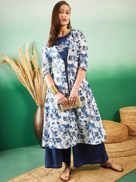 Printed Top & Jacket With Palazzo Co-Ords