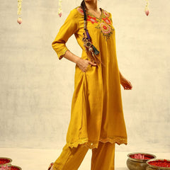 Mirror & Thread Embroidered Festive Kurta With Trouser & Dupatta Kurta Set