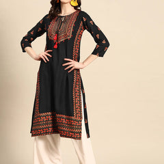 Ethnic Motifs Embroidered Thread Work Straight Kurta