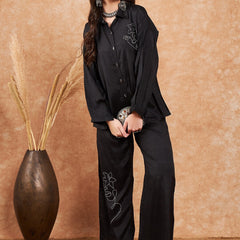 Embroidered Viscose Silk Oversized Shirt With Palazzo Co-Ords