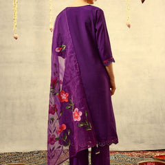 Mirror & Thread Embroidered Festive Kurta With Trouser & Dupatta Kurta Set