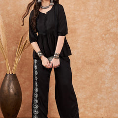 Embellished Lace Up Detail Top & Palazzo Co-Ords Set