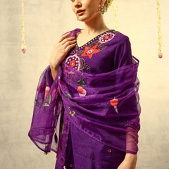 Mirror & Thread Embroidered Festive Kurta With Trouser & Dupatta Kurta Set