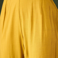 Yellow Geometric Embroidered Mirror Work Roman Silk Kurta With Trouser
