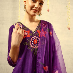 Mirror & Thread Embroidered Festive Kurta With Trouser & Dupatta Kurta Set