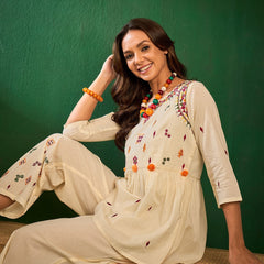 Embroidered Pure Cotton Top With Palazzos Co-Ords