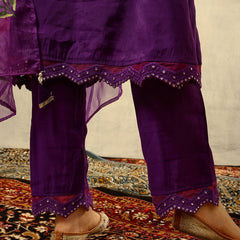 Mirror & Thread Embroidered Festive Kurta With Trouser & Dupatta Kurta Set