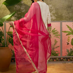 Floral Embroidered & Mirror Work Straight Kurta With & Trousers & Dupatta