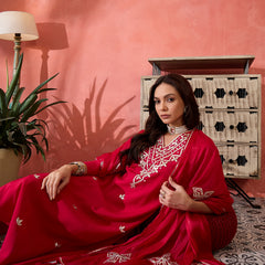 Red Embroidered Gotta Patti Kurta with Trousers & Dupatta Kurta Set