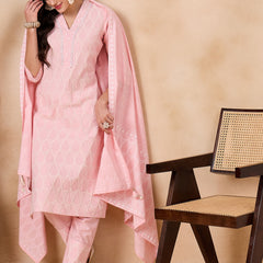 Floral Embroidered Regular Thread Work Pure Cotton Kurta with Trousers & With Dupatta