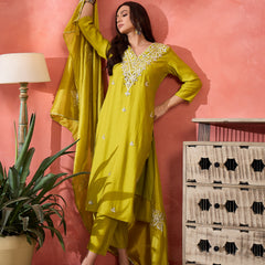 Green Embroidered Gotta Patti Kurta with Trousers & Dupatta Kurta Set
