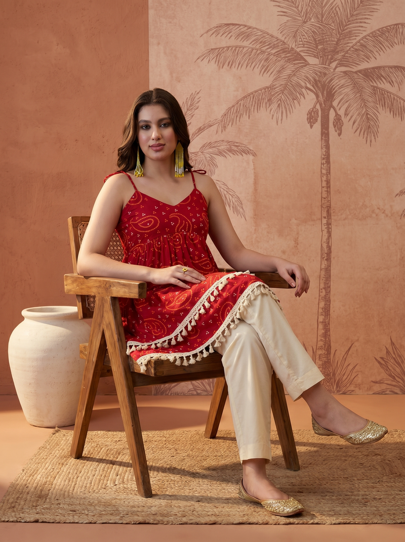 Firozi Floral Print Shoulder Straps A-Line Kurta With Palazzo Kurta Set