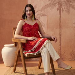 Firozi Floral Print Shoulder Straps A-Line Kurta With Palazzo Kurta Set