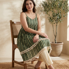 Firozi Floral Print Shoulder Straps A-Line Kurta With Palazzo Kurta Set