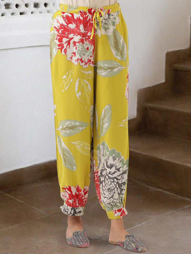 Floral Printed & Mirror Work Pathani Kurta With Trousers Kurta Set
