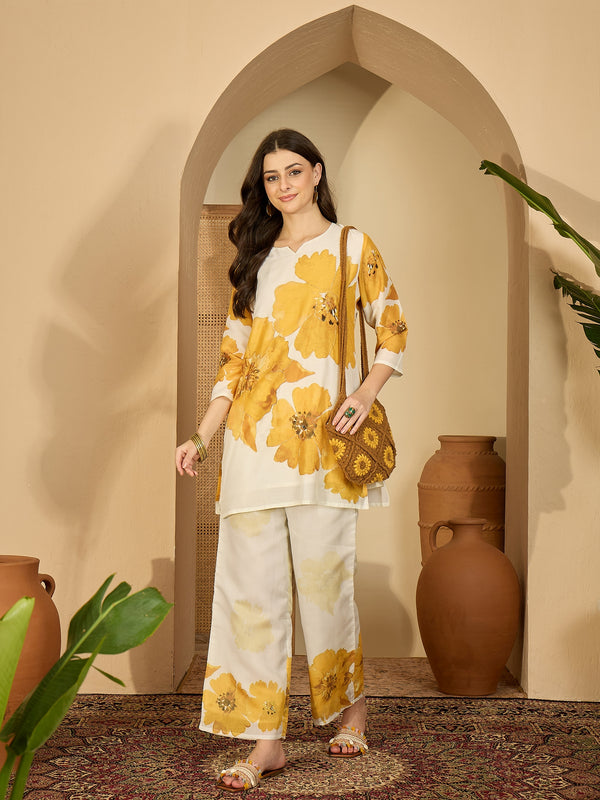 Embroidered & Printed Cotton  Lining in Kurta With Pant Co-Ords