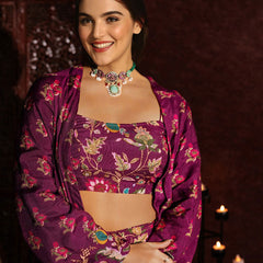 Floral Printed Shoulder Straps Top With Palazzo & Shrug
