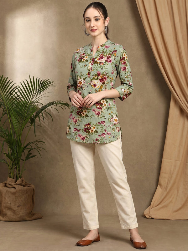 Floral Printed Straight Short Kurti