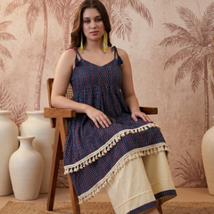 Firozi Floral Print Shoulder Straps A-Line Kurta With Palazzo Kurta Set