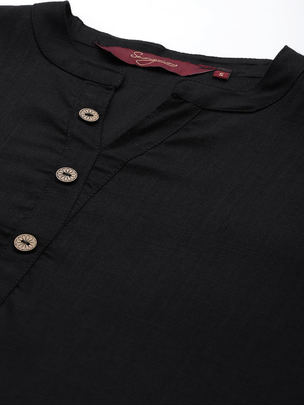 Women Solid Mandarin Collar Kurti