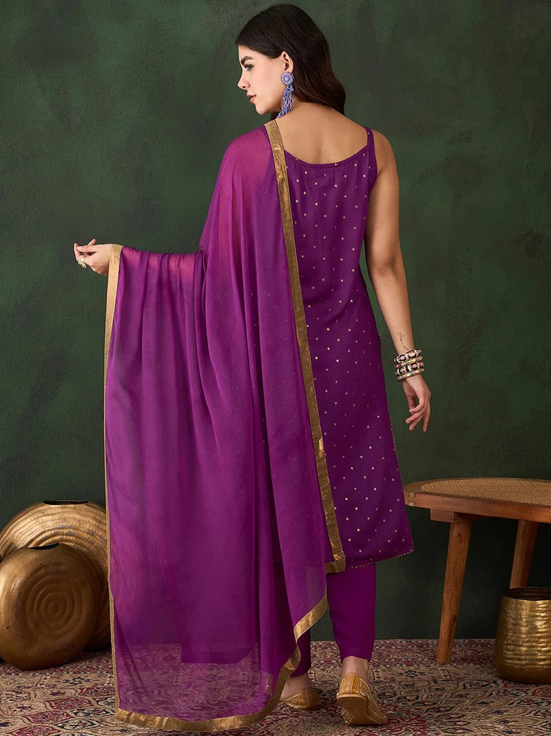 Embroidered Shoulder Straps Straight Kurta With Trousers & Dupatta
