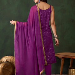 Embroidered Shoulder Straps Straight Kurta With Trousers & Dupatta