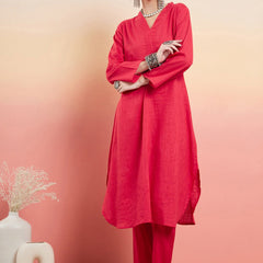 Pure Cotton V-Neck Pathani Kurta With Trousers