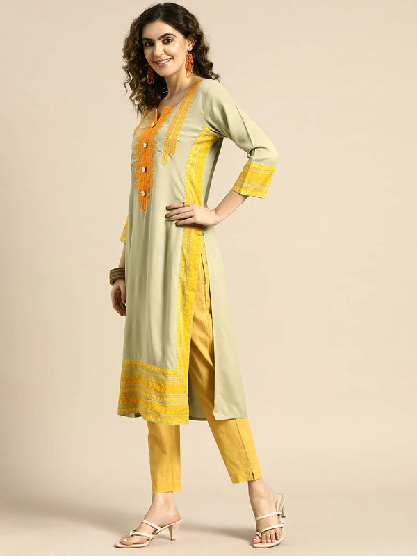 Ethnic Motifs Embroidered Thread Work Straight Kurta