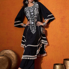 Floral Embroidered Regular Mirror Work A-Line Kurta with Palazzo