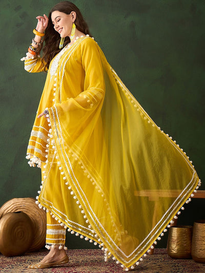 Paisley Embroidered  Anarkali Kurta & Trousers With Dupatta