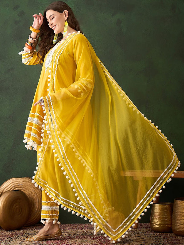 Paisley Embroidered  Anarkali Kurta & Trousers With Dupatta