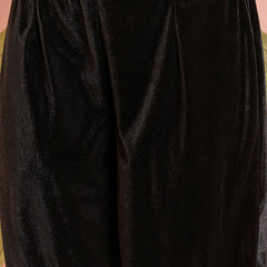 Black Embroidered Velvet V-Neck Tunic & Trousers Co-Ords