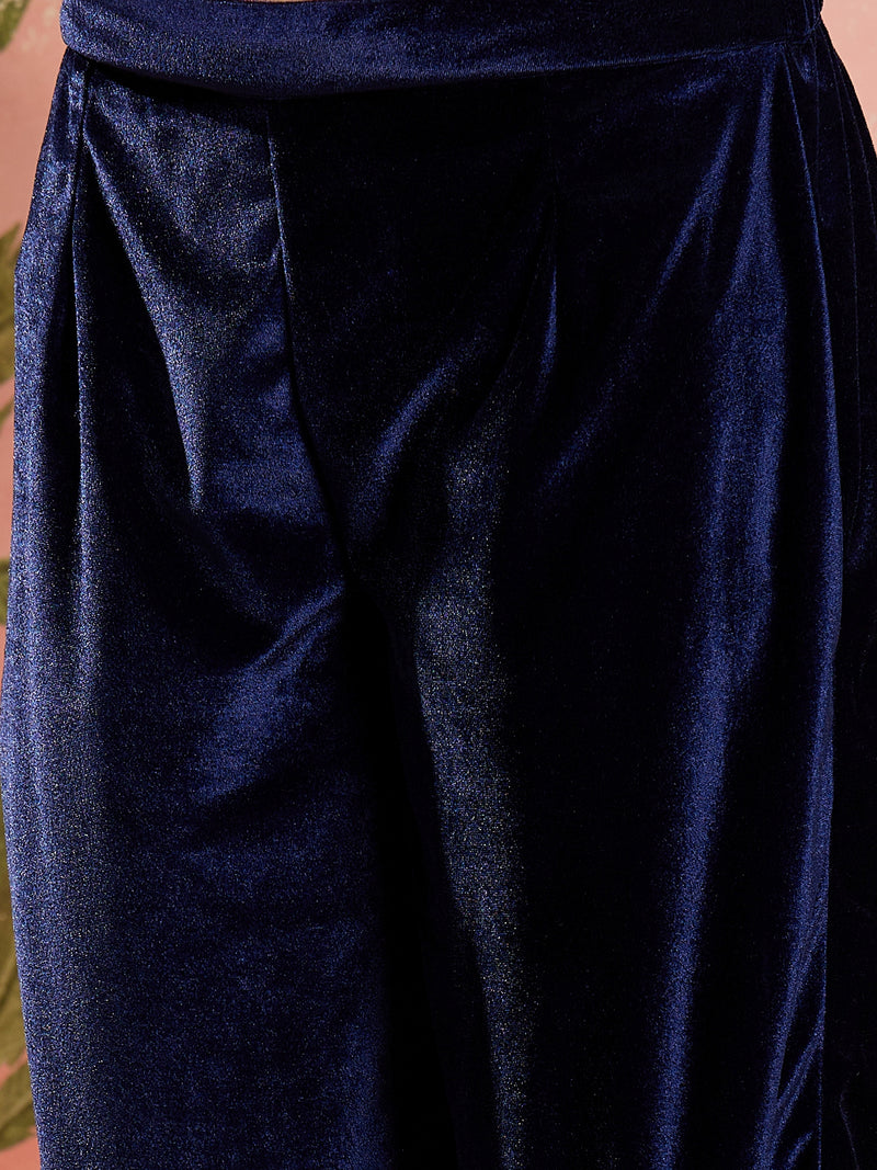 Embroidered Velvet  Straight Kurta With Trouser & Dupatta Kurta Set