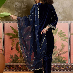 Embroidered Velvet  Straight Kurta With Trouser & Dupatta Kurta Set