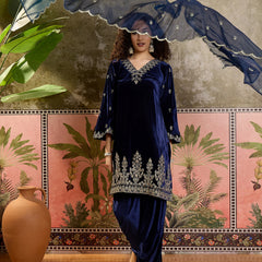 Embroidered Velvet  Straight Kurta With Trouser & Dupatta Kurta Set
