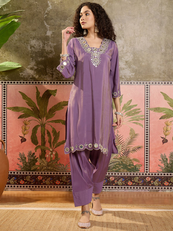 Floral Embroidered Straight Kurta With Trouser & Dupatta Kurta Set
