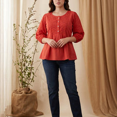 Ethnic Motifs Yoke Design Pure Cotton Short Kurti