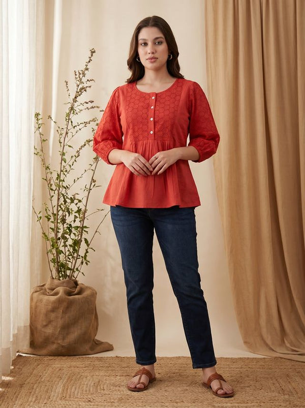 Ethnic Motifs Yoke Design Pure Cotton Short Kurti