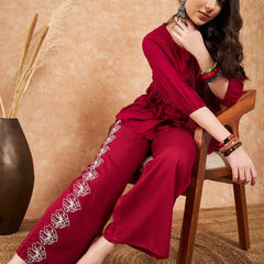 Embellished Lace Up Detail Top & Palazzo Co-Ords Set