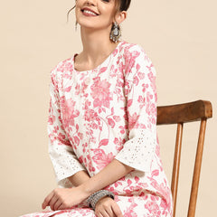Floral Printed Cotton Slub Kurta